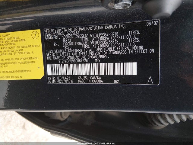 Aukcja sprzedaży 2008 Lexus Rx 350, vin: 2T2HK31U98C067726, numer aukcji: 44912003