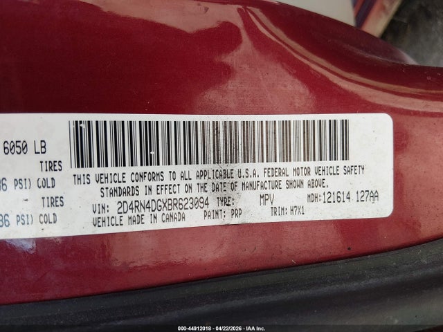 44912018 :رقم المزاد ، 2D4RN4DGXBR623094 vin ، 2011 Dodge Grand Caravan Express مزاد بيع