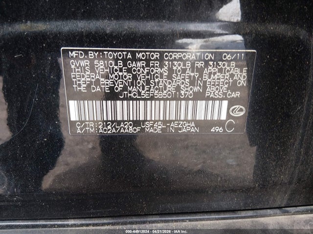 Aukcja sprzedaży 2011 Lexus Ls 460, vin: JTHCL5EF5B5011370, numer aukcji: 44912024