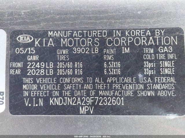 Продаж на аукціоні авто 2015 Kia Soul, vin: KNDJN2A29F7232601, номер лоту: 44912040