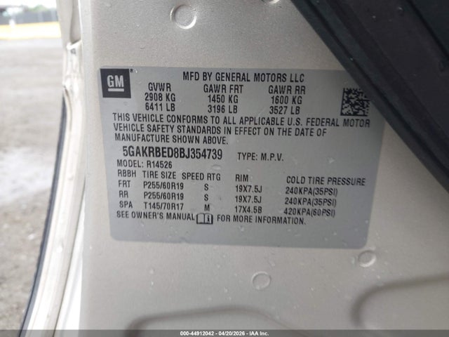 2011 Buick Enclave 1xl მანქანა იყიდება აუქციონზე, vin: 5GAKRBED8BJ354739, აუქციონის ნომერი: 44912042