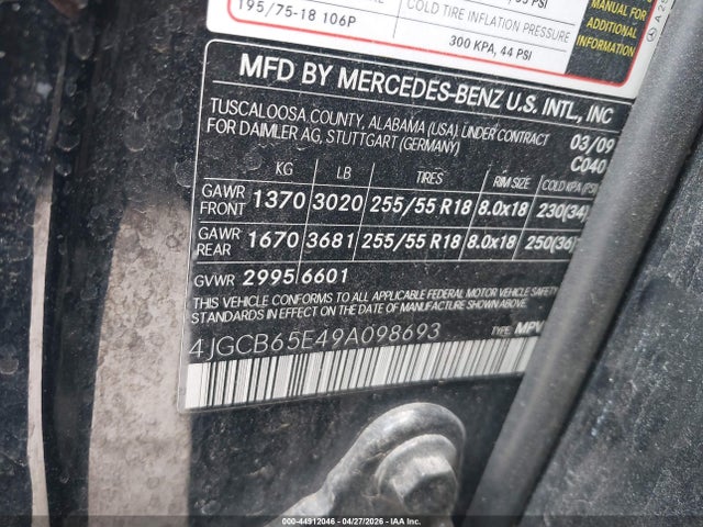 Aukcja sprzedaży 2009 Mercedes-benz R 350 4matic, vin: 4JGCB65E49A098693, numer aukcji: 44912046
