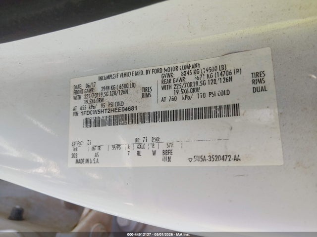 Aukcja sprzedaży 2017 Ford F-550 Chassis Xl, vin: 1FD0W5HT2HEE04681, numer aukcji: 44912127