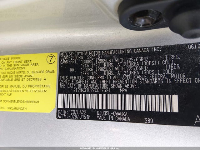 Продажа на аукционе авто 2007 Lexus Rx 350, vin: 2T2HK31U27C017524, номер лота: 44912154