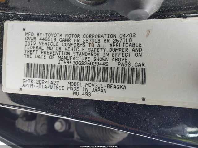 Aukcja sprzedaży 2002 Lexus Es 300, vin: JTHBF30G225029445, numer aukcji: 44912168