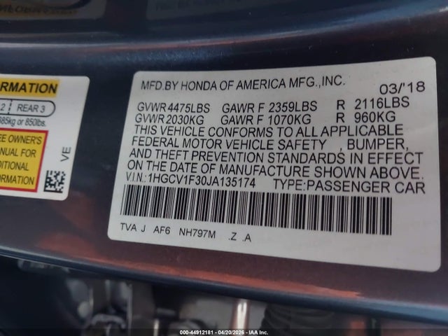 1HGCV1F30JA135174 Honda Accord Sport