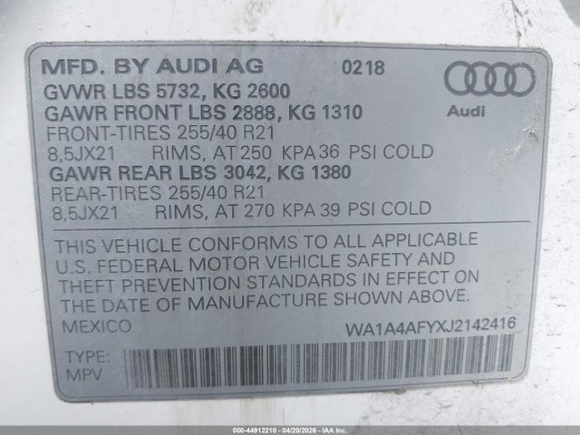 WA1A4AFYXJ2142416 Audi Sq5 3.0t Premium Plus