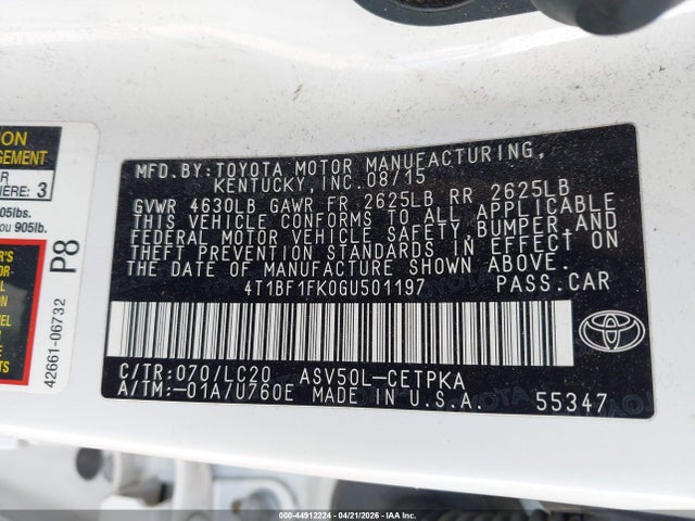 44912224 :رقم المزاد ، 4T1BF1FK0GU501197 vin ، 2016 Toyota Camry Xse مزاد بيع