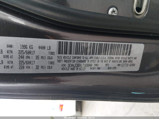 Aukcja sprzedaży 2020 Jeep Compass Latitude Fwd, vin: 3C4NJCBBXLT169940, numer aukcji: 44912235