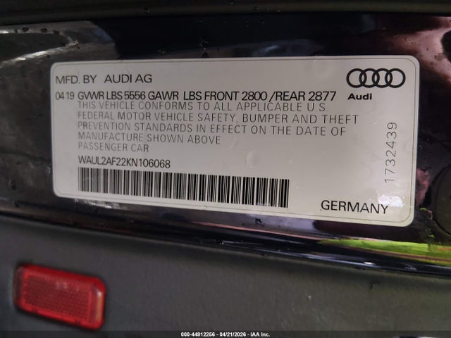 Aukcja sprzedaży 2019 Audi A6 55 Premium, vin: WAUL2AF22KN106068, numer aukcji: 44912256