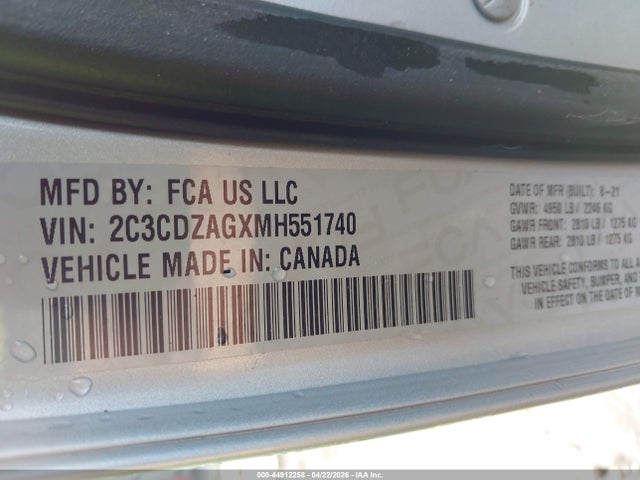 2021 Dodge Challenger Sxt მანქანა იყიდება აუქციონზე, vin: 2C3CDZAGXMH551740, აუქციონის ნომერი: 44912258