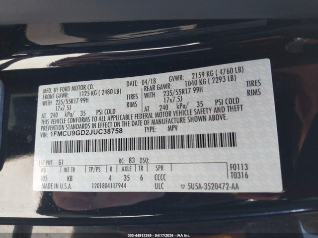 Ford ESCAPE SE 2018 1FMCU9GD2JUC38758 Image 9
