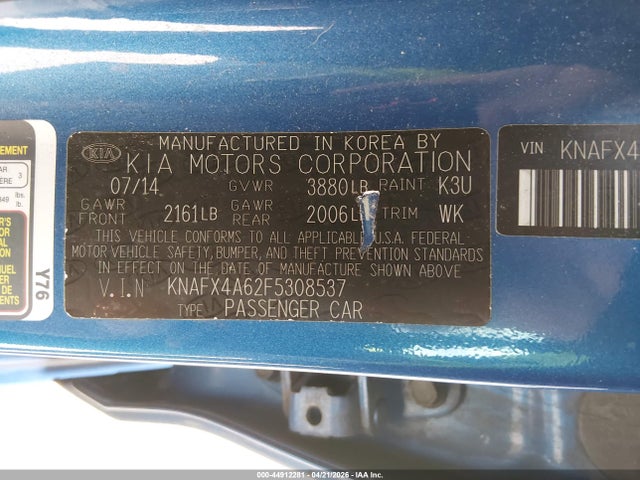 Продаж на аукціоні авто 2015 Kia Forte Lx, vin: KNAFX4A62F5308537, номер лоту: 44912281
