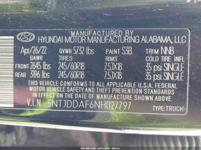 Aukcja sprzedaży 2022 Hyundai Santa Cruz Sel Premium, vin: 5NTJDDAF6NH027797, numer aukcji: 44912290