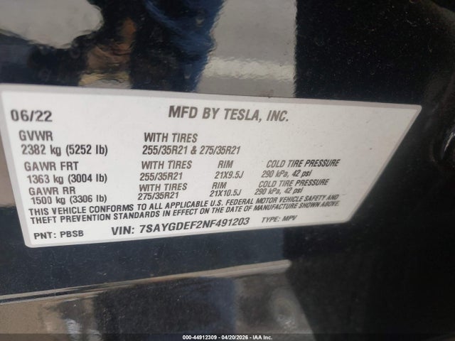 7SAYGDEF2NF491203 Tesla Model Y
