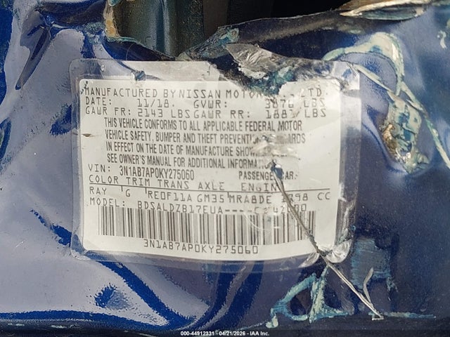 Aukcja sprzedaży 2019 Nissan Sentra Sv, vin: 3N1AB7AP0KY275060, numer aukcji: 44912331