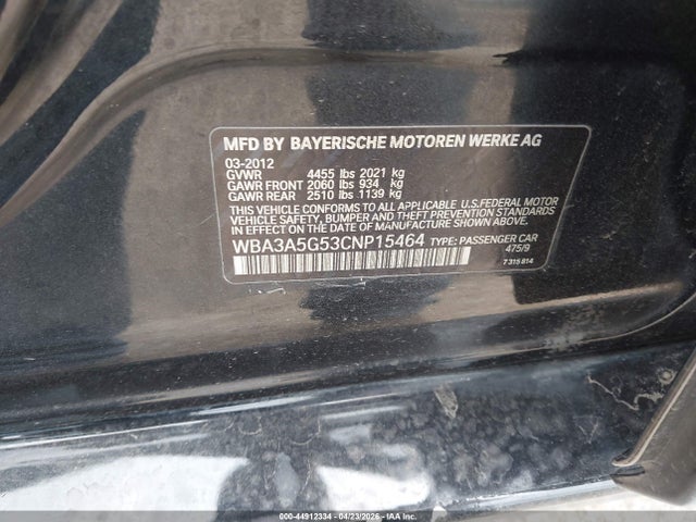 44912334 :رقم المزاد ، WBA3A5G53CNP15464 vin ، 2012 Bmw 328i مزاد بيع