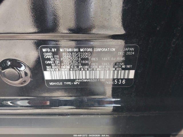 Продаж на аукціоні авто 2025 Mitsubishi Eclipse Cross Black Edition S-awc/se S-awc/sel S-awc, vin: JA4ATWAA6SZ011180, номер лоту: 44912372