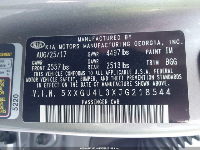 2018 Kia Optima Ex მანქანა იყიდება აუქციონზე, vin: 5XXGU4L3XJG218544, აუქციონის ნომერი: 44912380