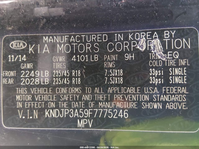 44912398 :رقم المزاد ، KNDJP3A59F7775246 vin ، 2015 Kia Soul + مزاد بيع