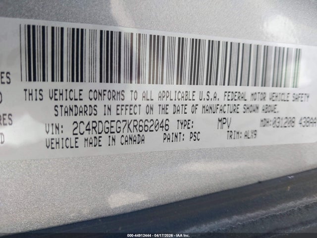 2019 DODGE GRAND CARAVAN 2C4RDGEG7KR662046 Photo 8