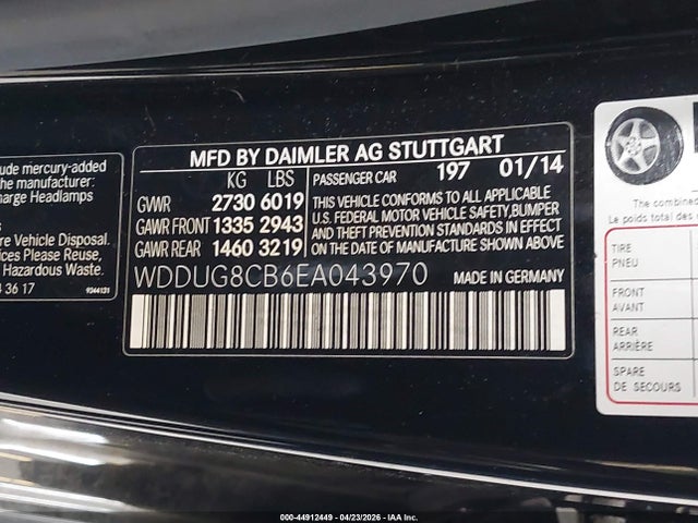 44912449 :رقم المزاد ، WDDUG8CB6EA043970 vin ، 2014 Mercedes-benz S 550 مزاد بيع