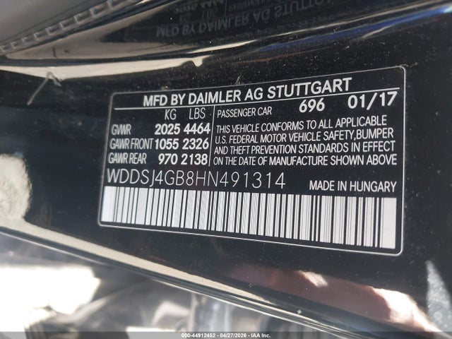44912452 :رقم المزاد ، WDDSJ4GB8HN491314 vin ، 2017 Mercedes-benz Cla 250 4matic مزاد بيع