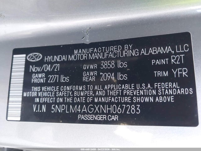 Aukcja sprzedaży 2022 Hyundai Elantra Sel, vin: 5NPLM4AGXNH067283, numer aukcji: 44912459