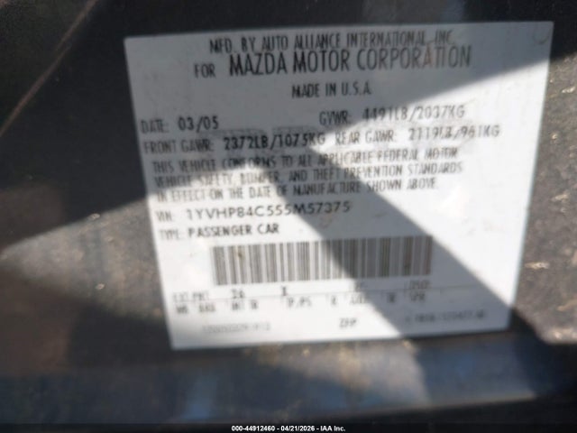 Aukcja sprzedaży 2005 Mazda Mazda6 I Sport, vin: 1YVHP84C555M57375, numer aukcji: 44912460