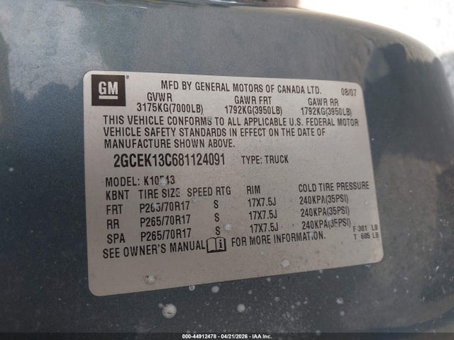 Продаж на аукціоні авто 2008 Chevrolet Silverado 1500 Ls, vin: 2GCEK13C681124091, номер лоту: 44912478