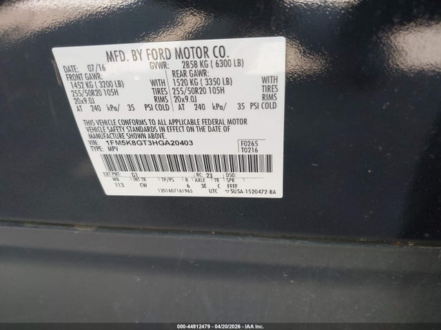 Продажа на аукционе авто 2017 Ford Explorer Sport, vin: 1FM5K8GT3HGA20403, номер лота: 44912479