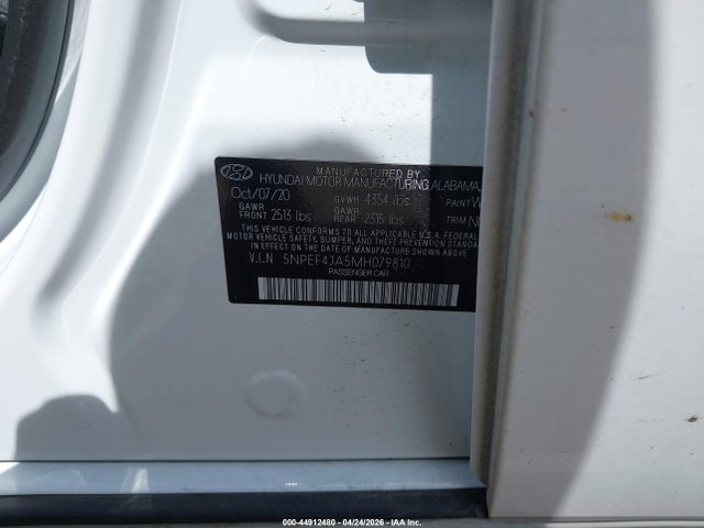 2021 Hyundai Sonata Sel მანქანა იყიდება აუქციონზე, vin: 5NPEF4JA5MH079810, აუქციონის ნომერი: 44912480