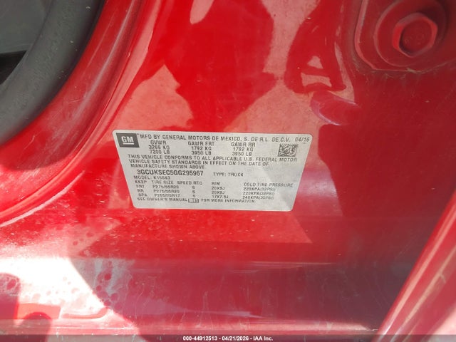 Продаж на аукціоні авто 2016 Chevrolet Silverado 1500 1lz, vin: 3GCUKSEC5GG295967, номер лоту: 44912513
