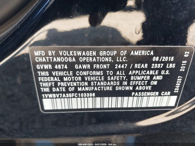 1VWBV7A35FC103396 Volkswagen Passat 2.0l Tdi Se