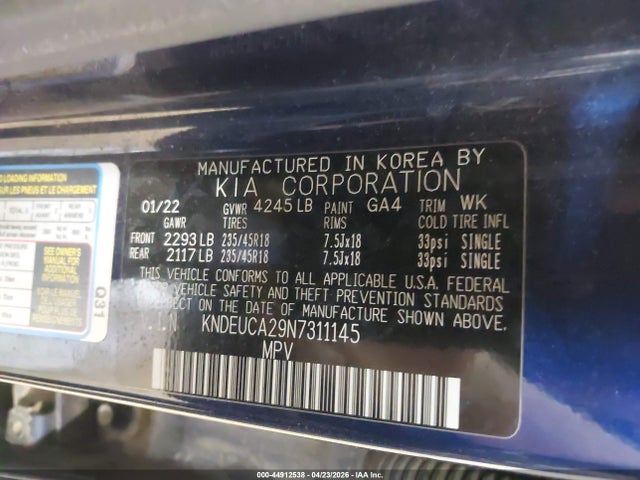 44912538 :رقم المزاد ، KNDEUCA29N7311145 vin ، 2022 Kia Seltos Nightfall Edition مزاد بيع