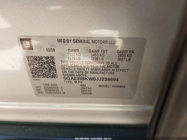 Aukcja sprzedaży 2018 Buick Enclave Essence, vin: 5GAERBKW0JJ238694, numer aukcji: 44912550