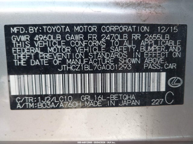 JTHCZ1BL7GA001293 Lexus GS 350