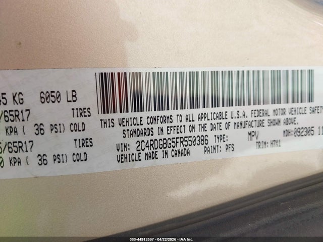 44912597 :رقم المزاد ، 2C4RDGBG5FR550386 vin ، 2015 Dodge Grand Caravan American Value Pkg مزاد بيع