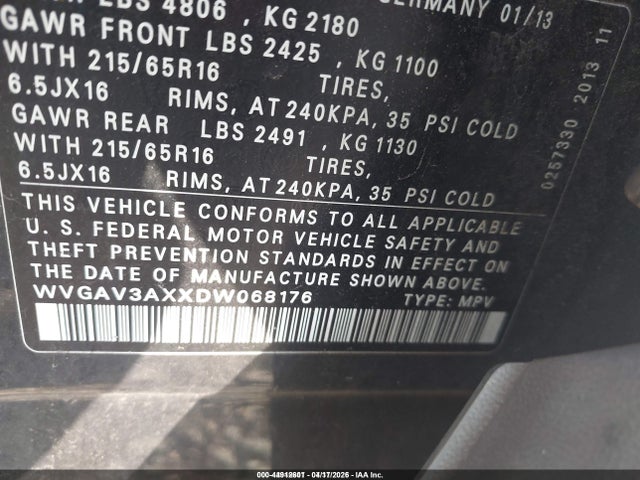Aukcja sprzedaży 2013 Volkswagen Tiguan S, vin: WVGAV3AXXDW068176, numer aukcji: 44912601