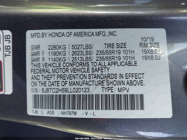 Продажа на аукционе авто 2020 Acura Rdx Technology Package, vin: 5J8TC2H59LL020123, номер лота: 44912608