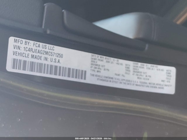 2021 Jeep Grand Cherokee Laredo X 4x2 მანქანა იყიდება აუქციონზე, vin: 1C4RJEAG2MC571250, აუქციონის ნომერი: 44912625