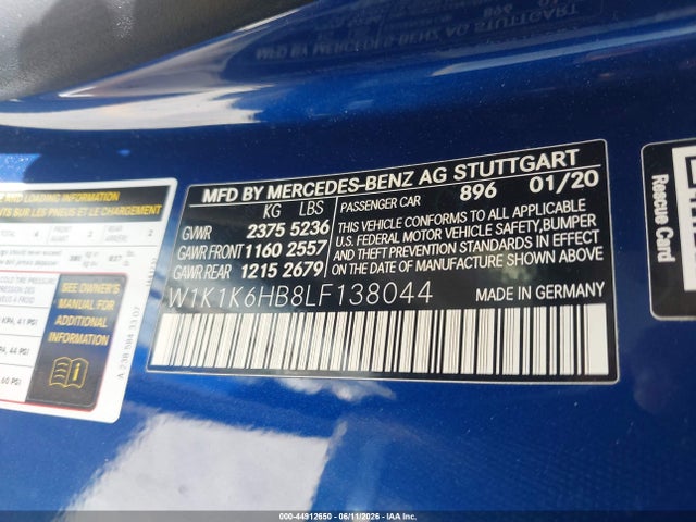 44912650 :رقم المزاد ، W1K1K6HB8LF138044 vin ، 2020 Mercedes-benz E 450 مزاد بيع