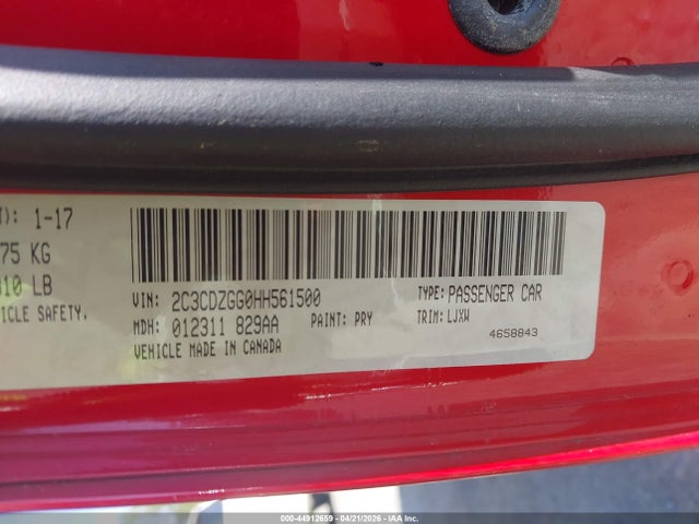 Aukcja sprzedaży 2017 Dodge Challenger Gt, vin: 2C3CDZGG0HH561500, numer aukcji: 44912659
