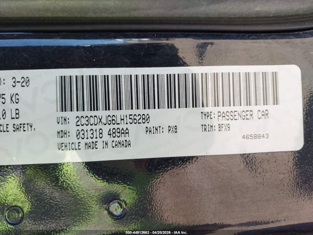 Продажа на аукционе авто 2020 Dodge Charger Sxt Awd, vin: 2C3CDXJG6LH156280, номер лота: 44912663
