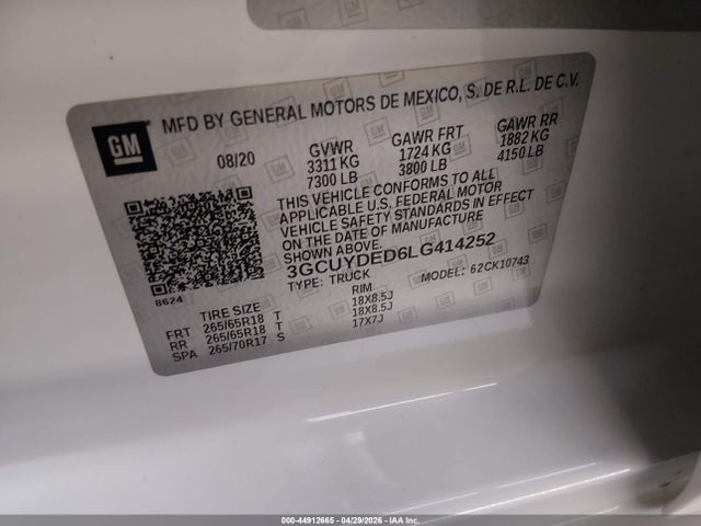 3GCUYDED6LG414252 Chevrolet Silverado 1500 4wd Standard Bed Lt