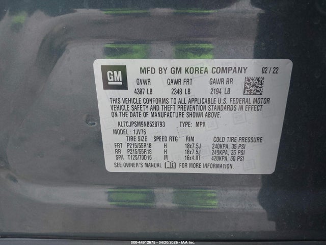 Chevrolet Trax Awd Lt 2022 KL7CJPSM9NB528793 Image 9
