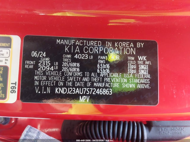 2025 Kia Soul S მანქანა იყიდება აუქციონზე, vin: KNDJ23AU7S7246863, აუქციონის ნომერი: 44912698