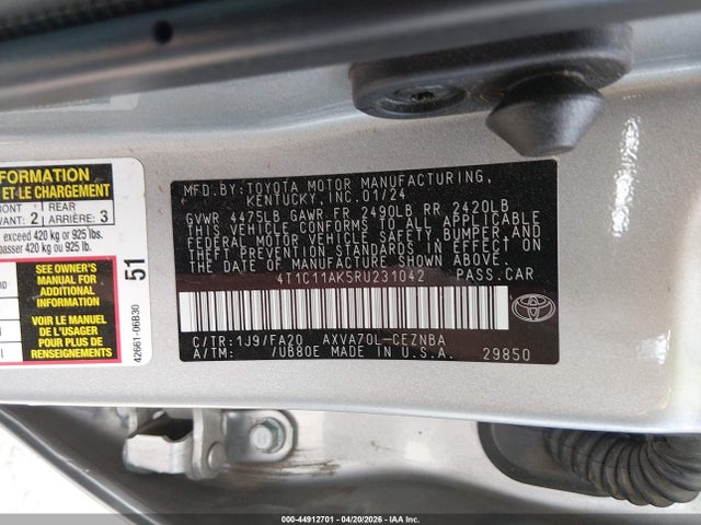 Aukcja sprzedaży 2024 Toyota Camry Le, vin: 4T1C11AK5RU231042, numer aukcji: 44912701