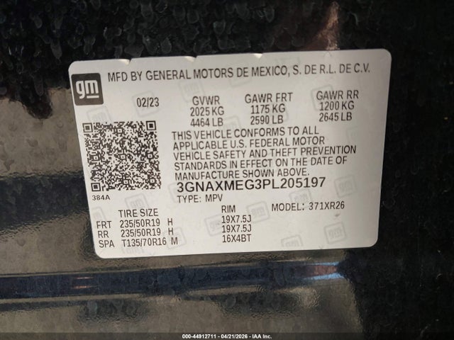 Aukcja sprzedaży 2023 Chevrolet Equinox Fwd Rs, vin: 3GNAXMEG3PL205197, numer aukcji: 44912711