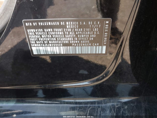 Aukcja sprzedaży 2018 Volkswagen Jetta 1.4t Se/1.4t Wolfsburg Edition, vin: 3VWDB7AJ5JM259428, numer aukcji: 44912723
